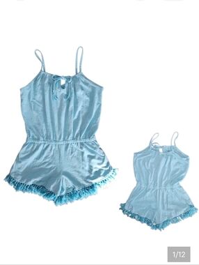 O'Rageous Romper Fringe Light Blue One Piece Boho Women's Size Medium Beach